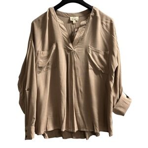 Perch‎ Top Womens 1XL Mocha Rayon Popover Tunic Lightweight Neutral Lagenlook